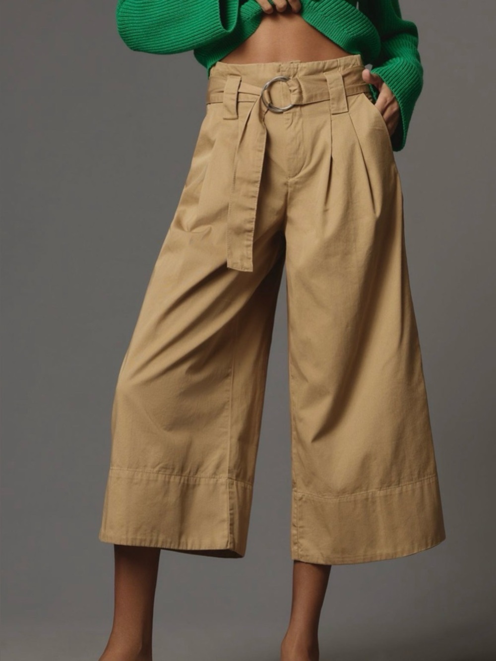 NWT Maeve Anthropologie High-Rise Belted Wide Leg Cropped Culotte Sizes 00,0,2,4 - Picture 2 of 5